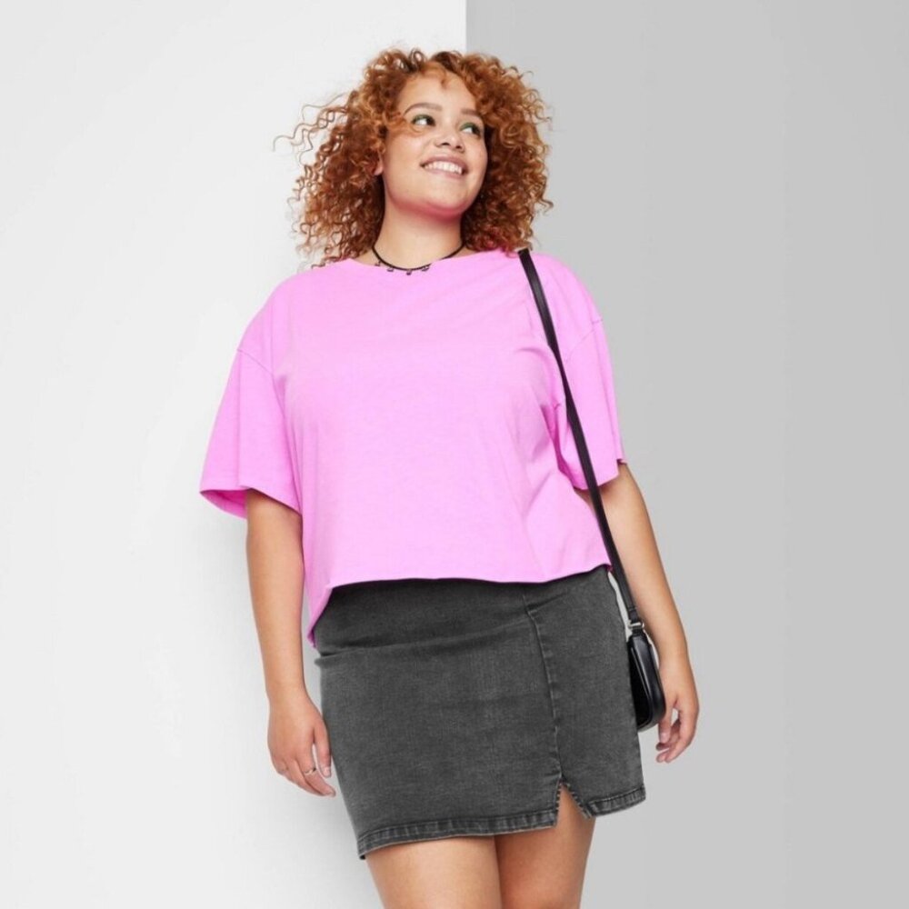 Notch Front Seamed Denim Mini Skirt, Size 8, NWT